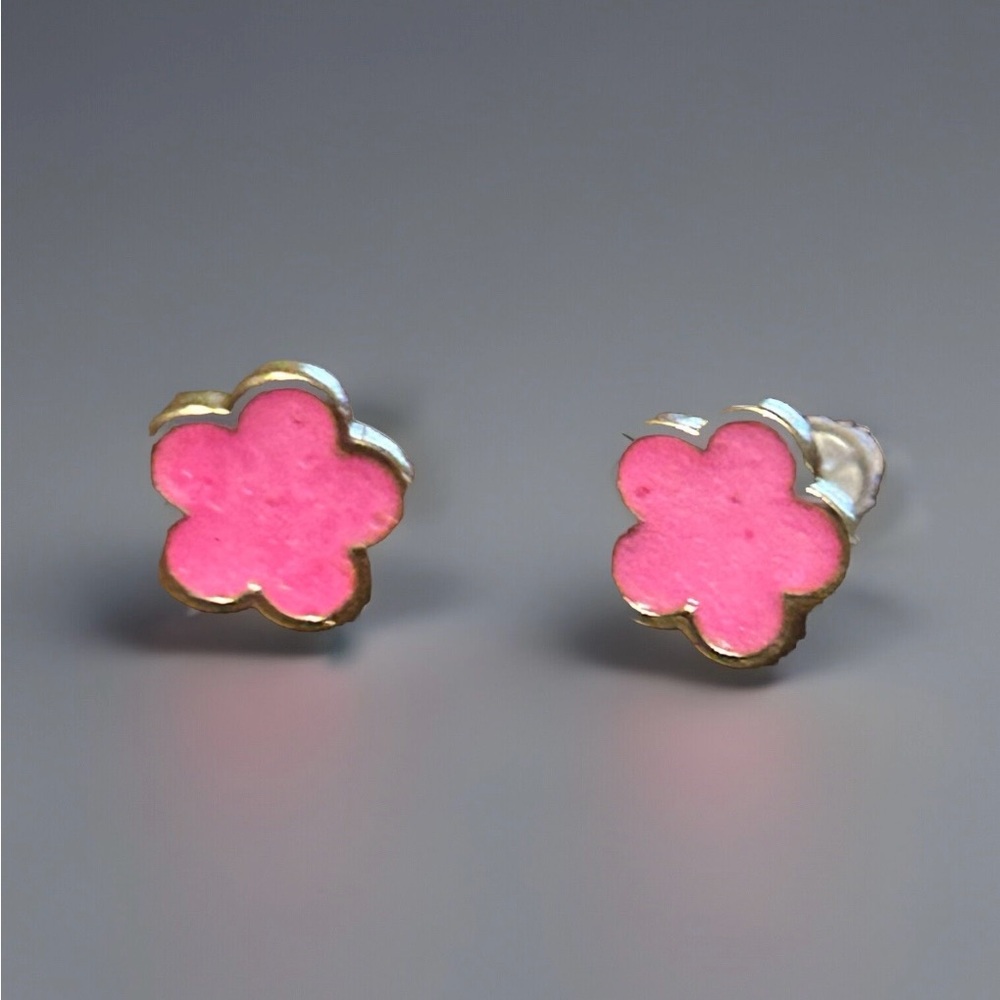 Set of earrings and necklace five pink leaf clover gold tone - Picture 3 of 4